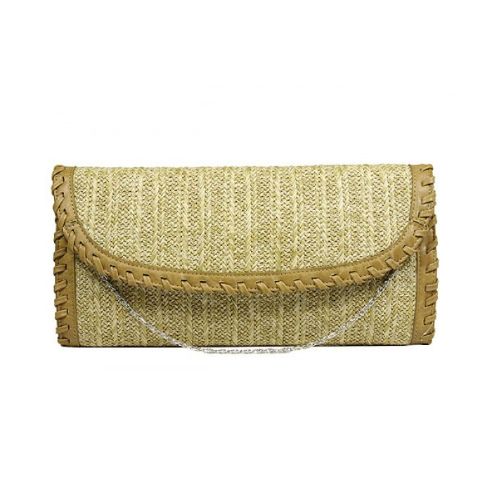 Evening Bag - Straw Like w/ Whipped Trim - Beige - BG-92072BEI